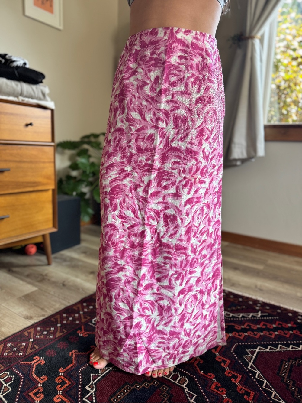 Anthropologie Silk Beaded Maxi Skirt vintage 90’s/Y2K